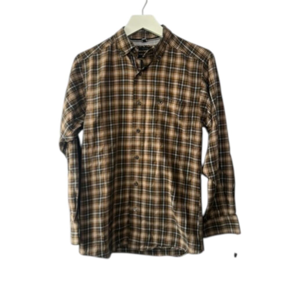 Ariat Pro Series Fitted Brown Plaid Long Sleeve Button Down Shirt Men's XS